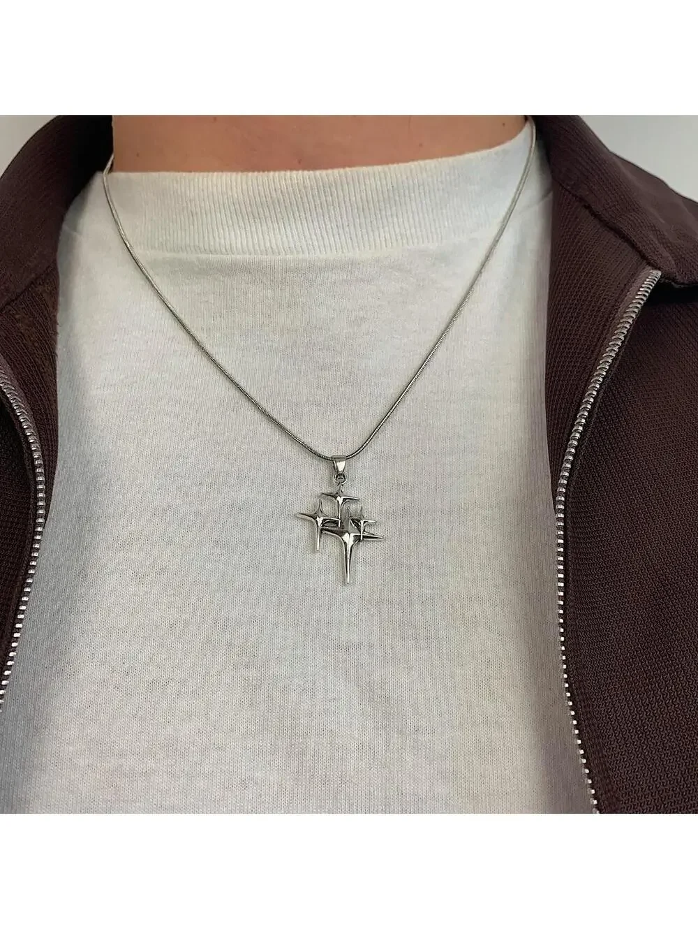 Y2k 2000s Cyber vintage style grunge silver multi star opium rope necklace